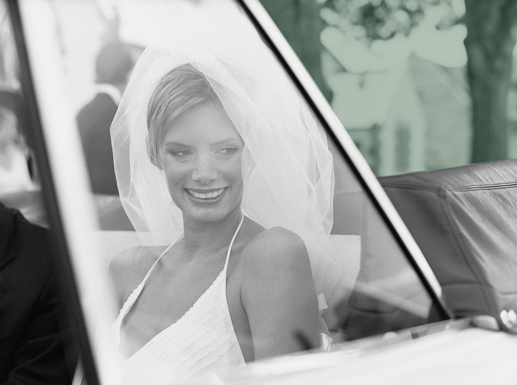 Bride in car